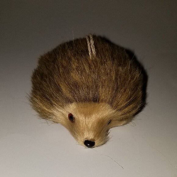 Hedgehog Ornament Figure 3.5" Long Soft Fur Brown Christmas Realistic Woodland - Picture 1 of 9